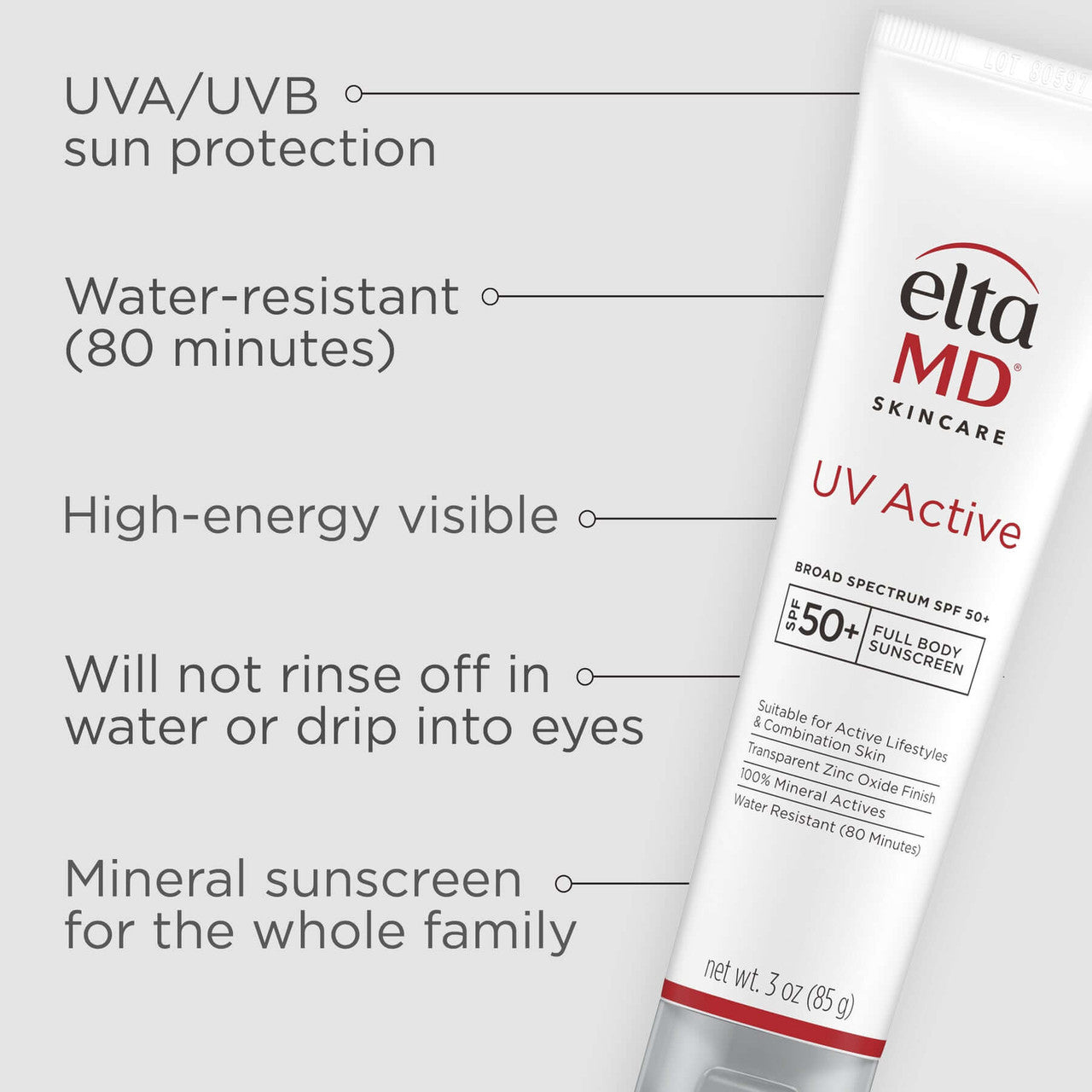 EltaMD UV Active Broad Spectrum SPF 50+ 3 oz - SkinElite - benefits