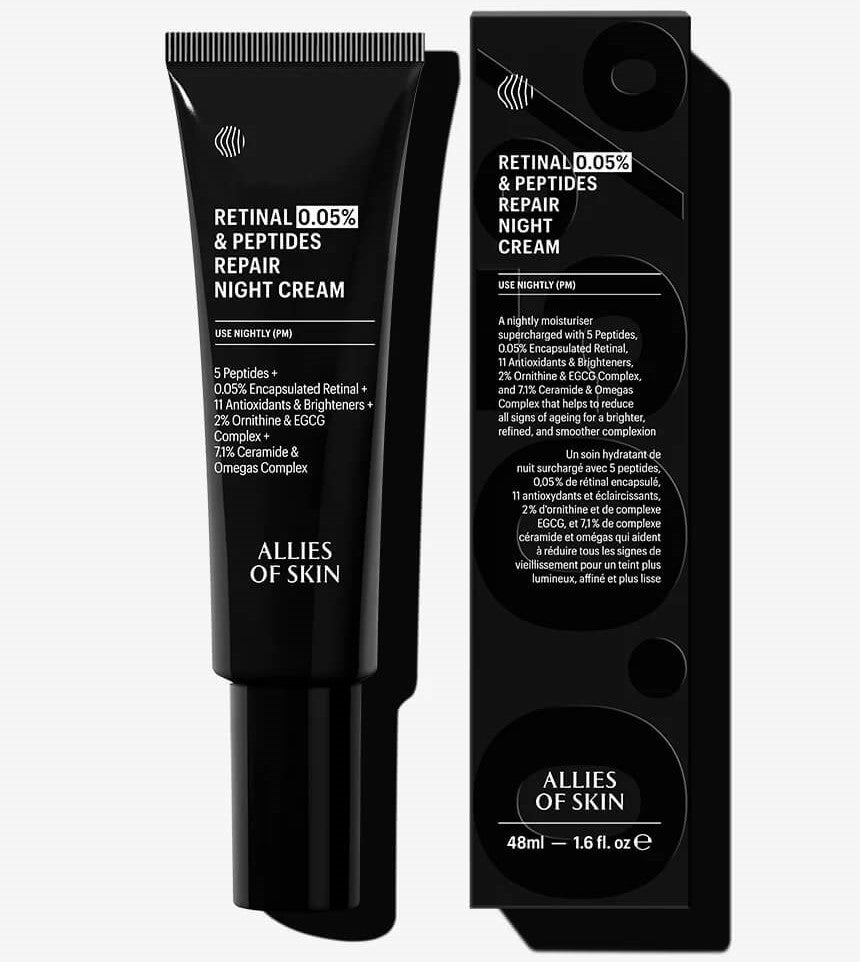 Allies of Skin Retinal 0.05% & Peptides Repair Night Cream 1.6 fl oz - SkinElite - box