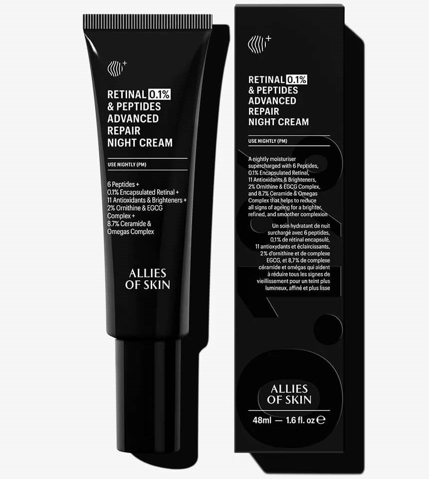 Allies of Skin Retinal 0.1% & Peptides Repair Night Cream 1.6 fl oz - SkinElite - box