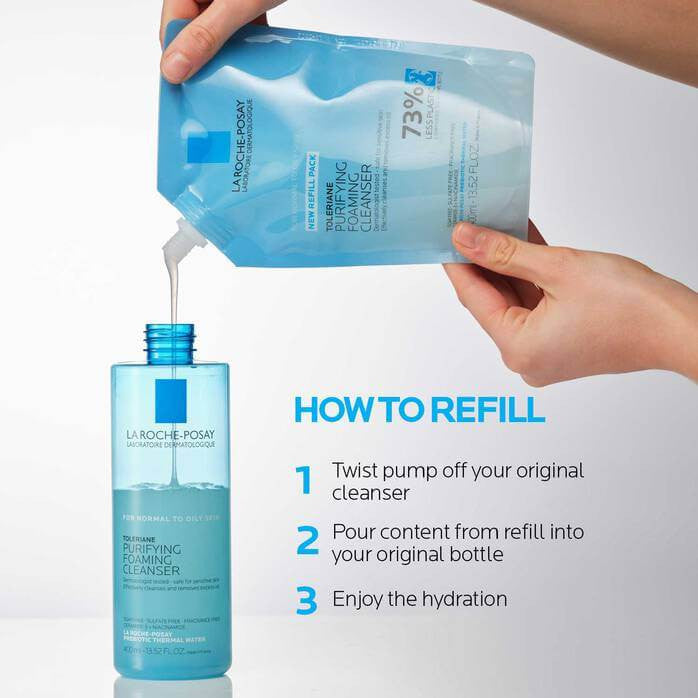 La Roche-Posay Toleriane Purifying Foaming Cleanser - SkinElite - 13.5 fl oz refill how to