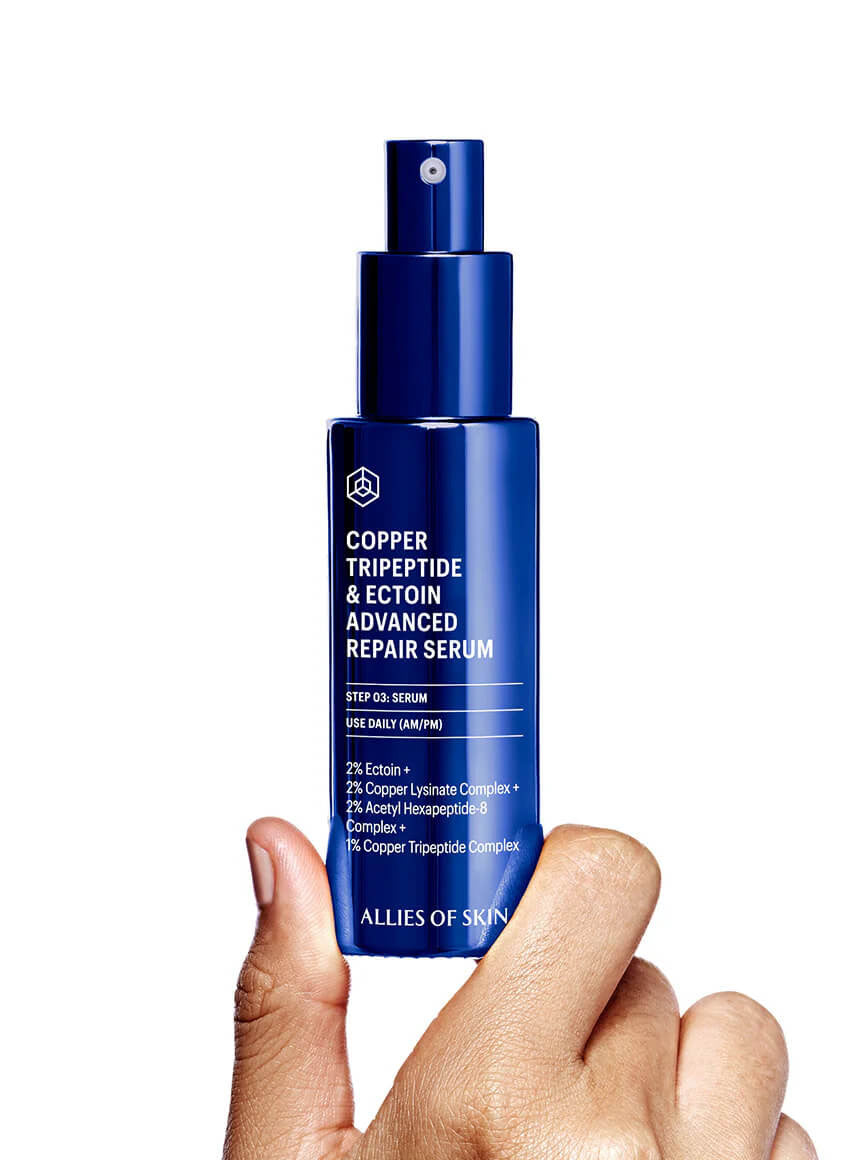 Allies of Skin Copper Tripeptide & Ectoin Advanced Repair Serum 1 fl oz - SkinElite - with hand