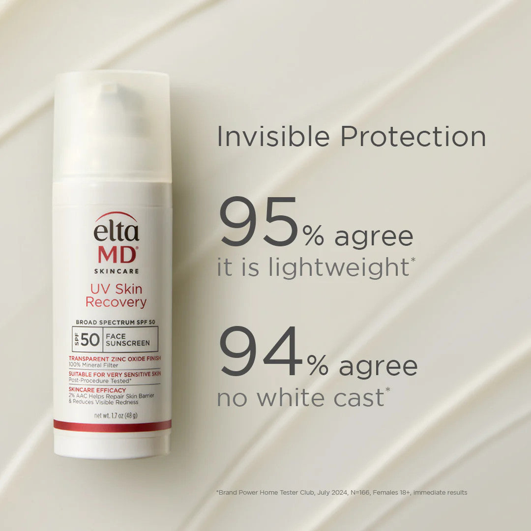 EltaMD UV Skin Recovery Sunscreen is invisible, lightweight, and leaves no white cast