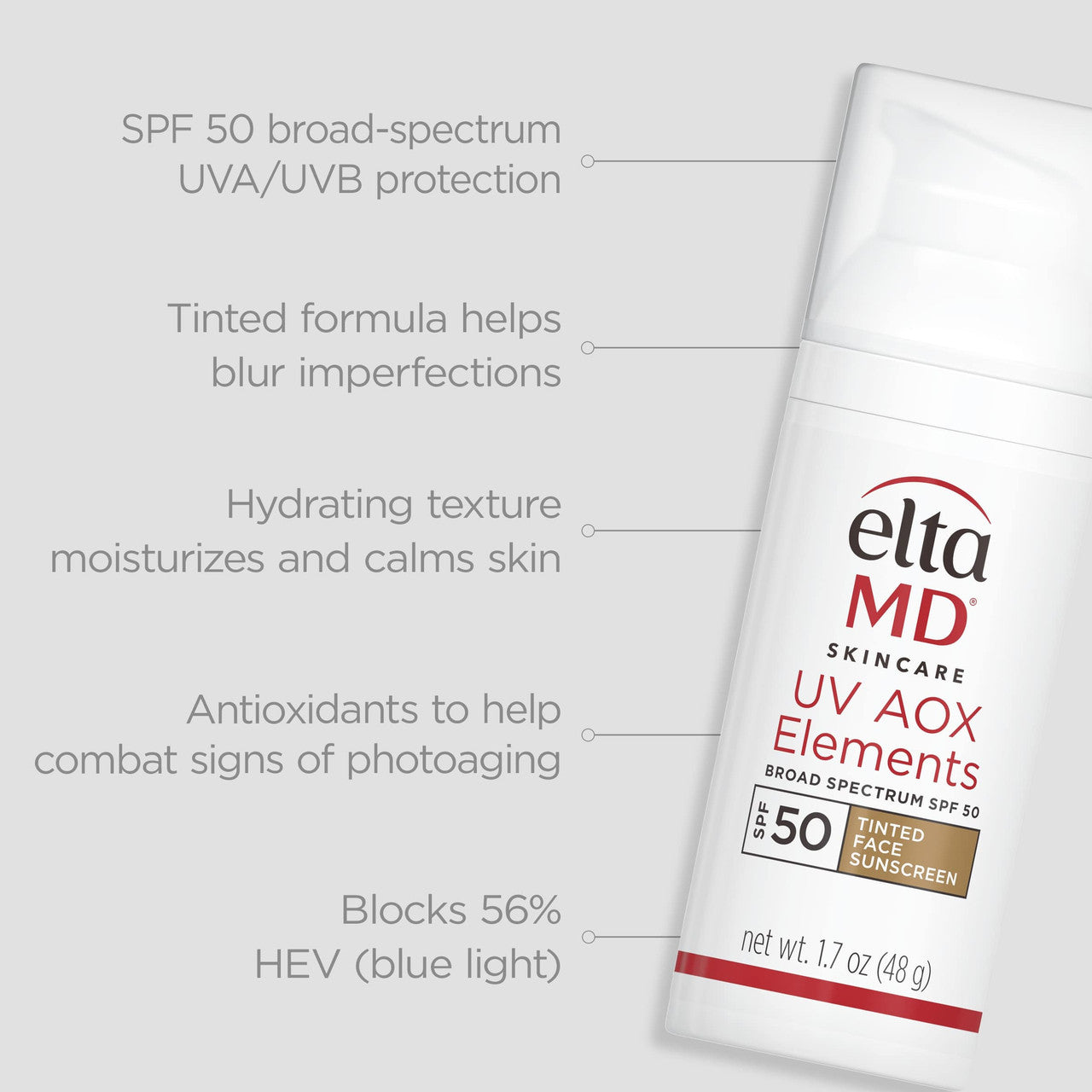EltaMD UV AOX Elements Broad-Spectrum SPF 50 Tinted 1.7 fl oz - SkinElite - benefits