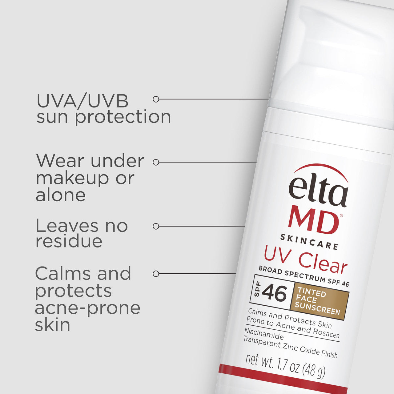 EltaMD UV Clear Broad Spectrum SPF 46 Tinted 1.7 fl oz - SkinElite - benefits