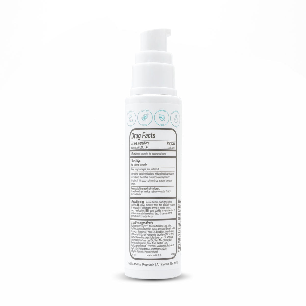 Replenix Blemish Clarifying Acne Treatment 2 fl oz back of bottle
