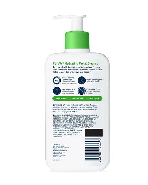 CeraVe Hydrating Facial Cleanser - SkinElite - back of bottle