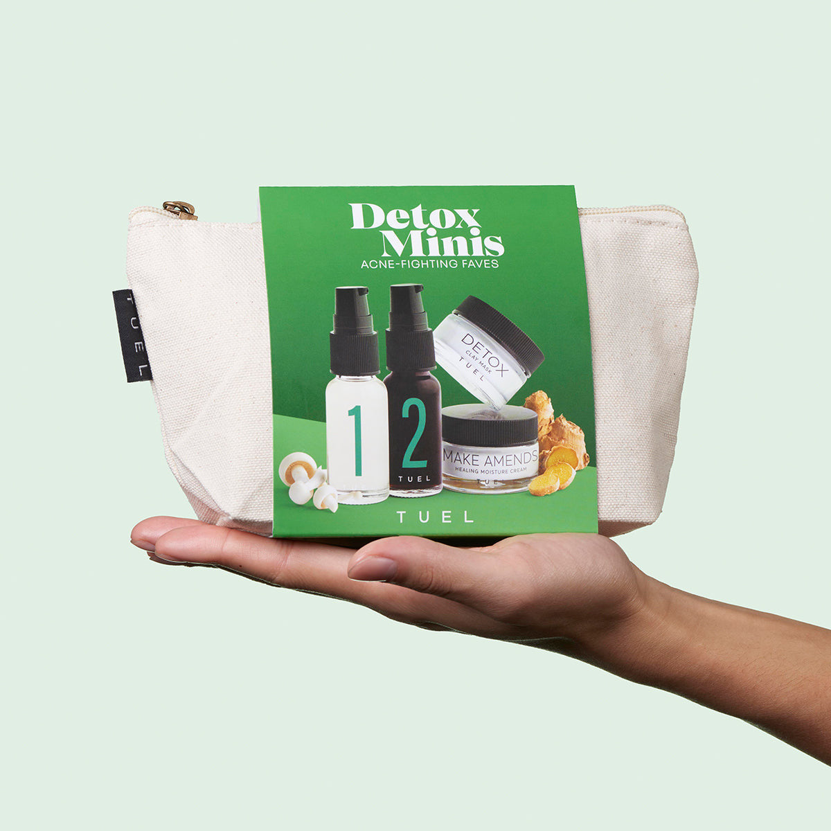 Tuel Detox Mini Trio Kit with hand to show size