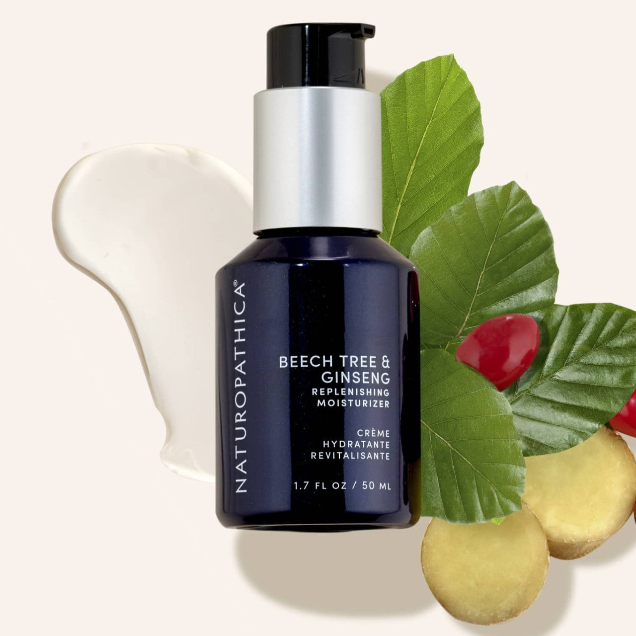 Naturopathica Beech Tree & Ginseng Moisturizer 1.7 fl oz - Skin Elite - with texture and ingredients