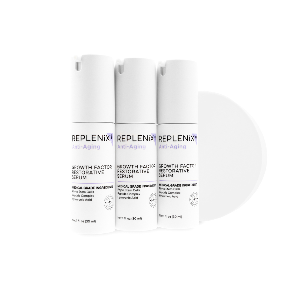 Replenix Growth Factor Restorative Serum Bottles and Texture