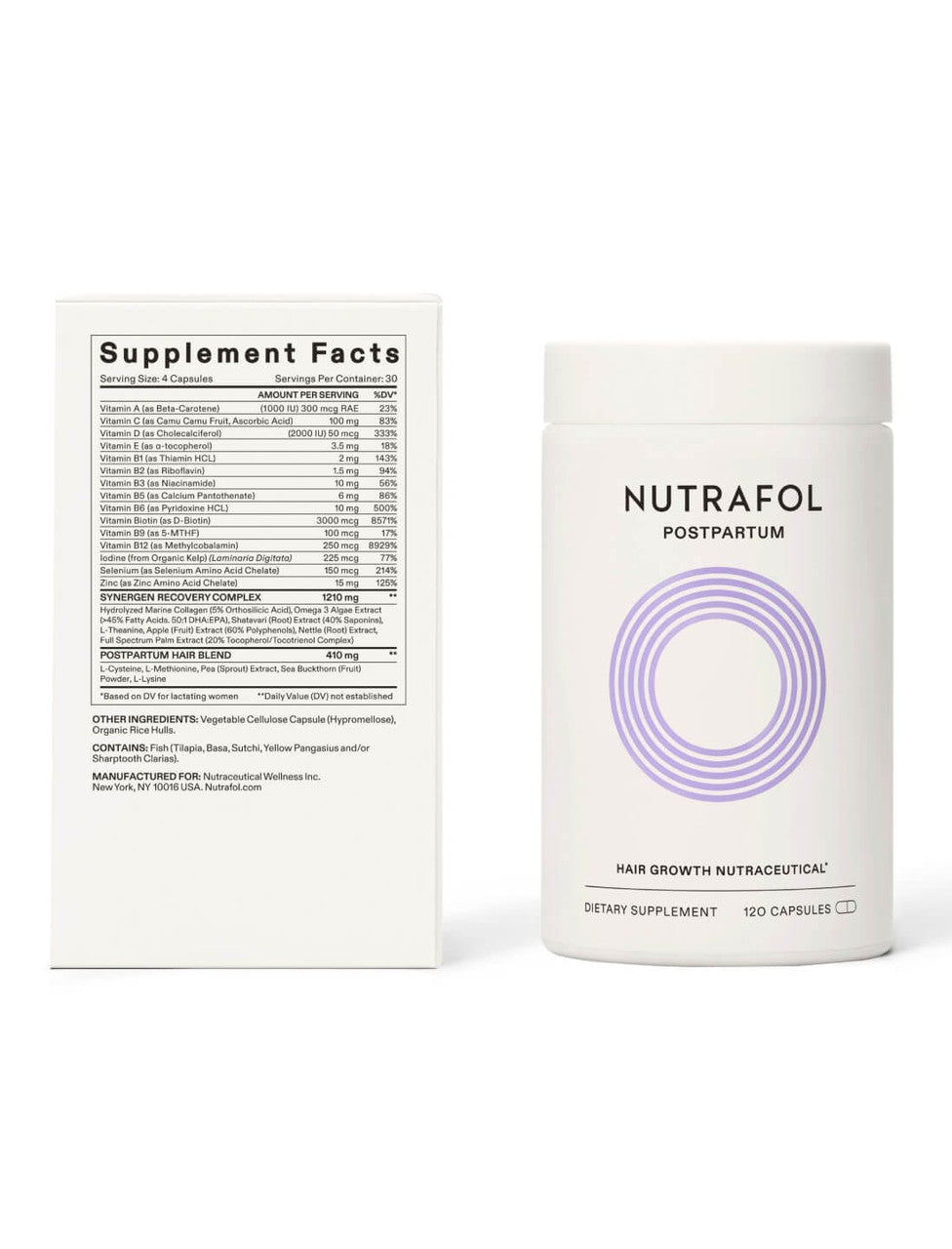 Nutrafol Postpartum  - Hair Growth Nutraceutical - 120 capsules - SkinElite - with box