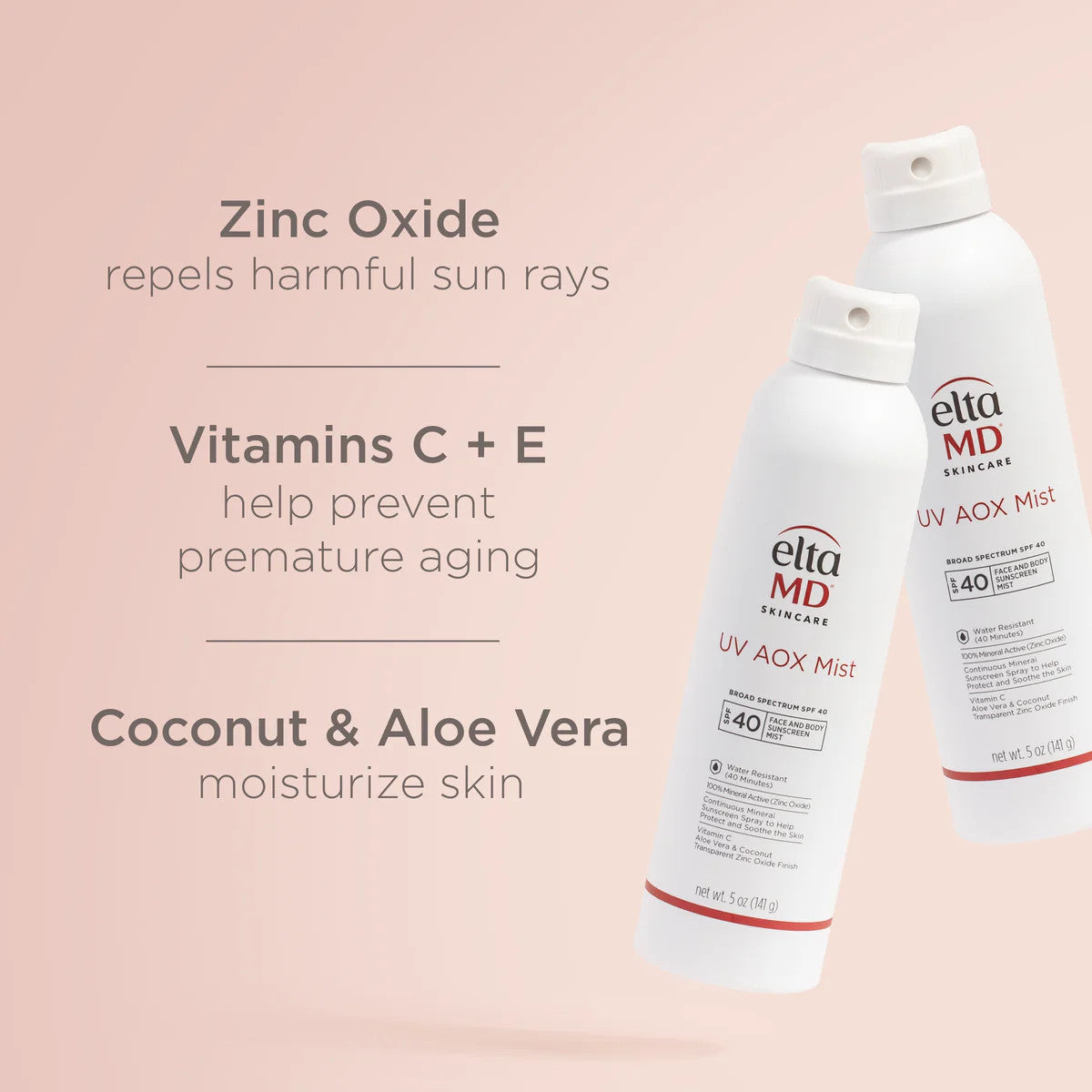 EltaMD UV AOX Mist Sunscreen Broad-Spectrum SPF 40 - 5 fl oz - key ingredients