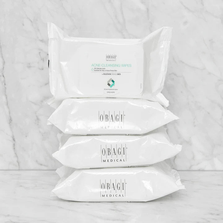 Suzan Obagi Acne Cleansing Wipes - Pack of 25 wipes - stacked wipes