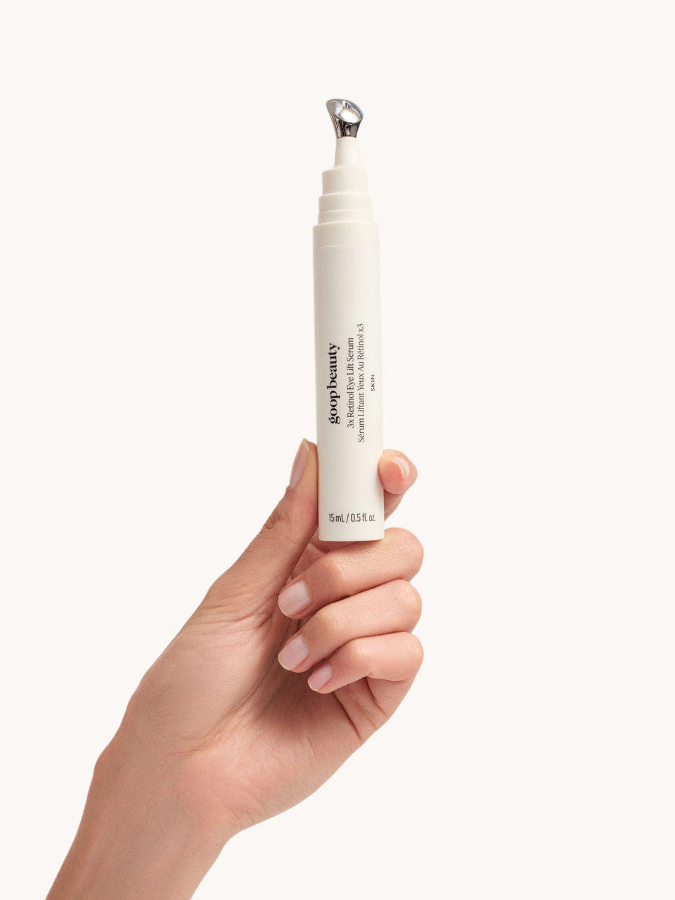 goop beauty 3x Retinol Eye Lift Serum 0.5 fl oz - Skin Elite - hand model for size reference