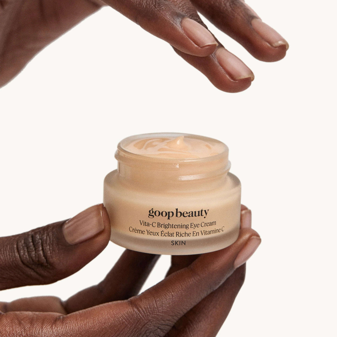 goop beauty Vita-C Brightening Eye Cream 0.5 fl oz - Skin Elite - open jar for size reference
