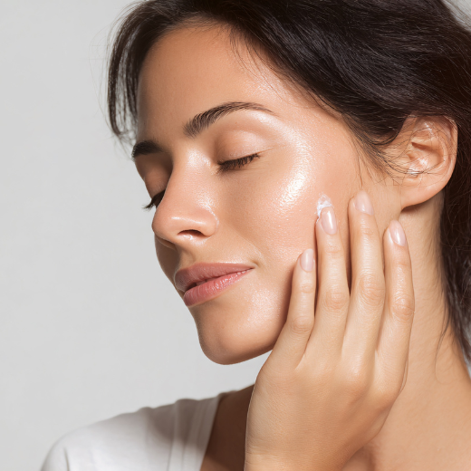 Image of model applying moisturizer on their face