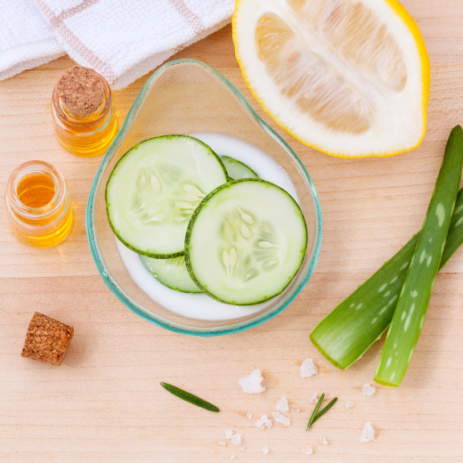 Skincare with plant and fruit extracts including cucumber, aloe vera, and more