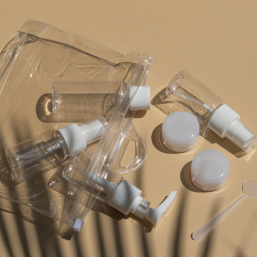 Travel bottles used for vacation and trips ready to be filled with skincare products