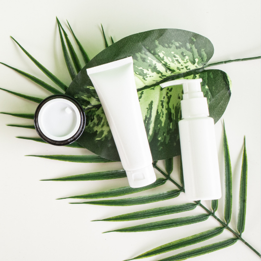 Skin Care Products with green leaves