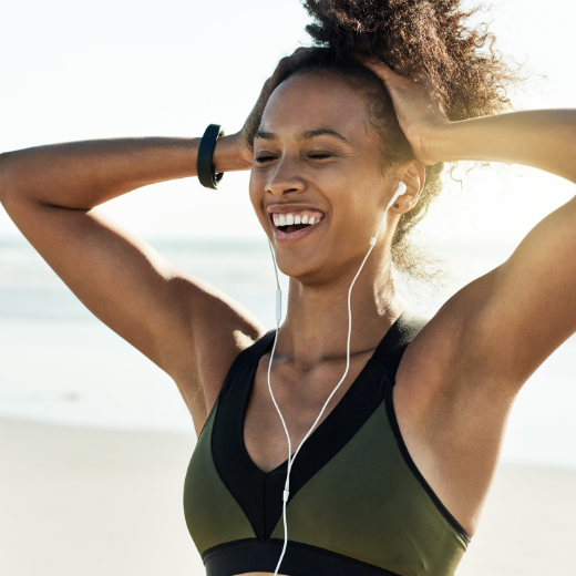 Woman sweating after outdoor workout on the beach