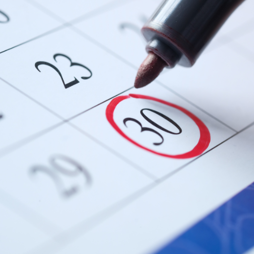 Calendar with the 30th marked